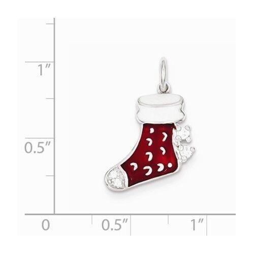 NEW ENAMELED STOCKING CHARM PENDANT REAL SOLID .925 STERLING SILVER Image 2