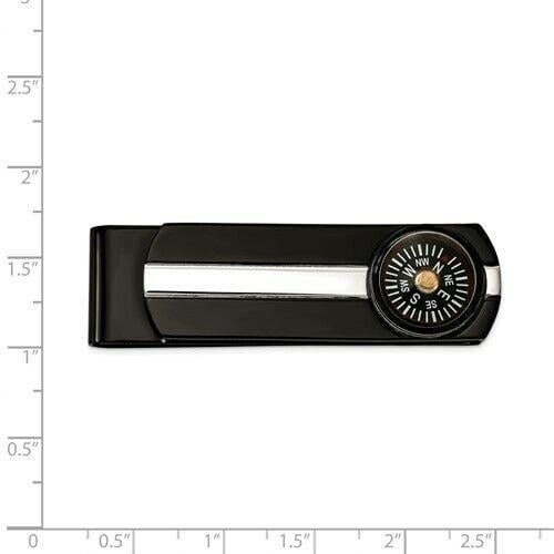Stainless Steel Polished Black IP-Plated Functional Compass Money Clip Image 3