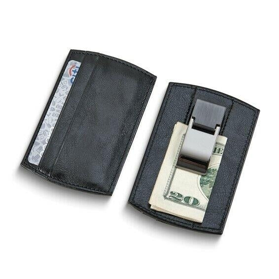Black Faux Leather Card Case with Money Clip Image 1