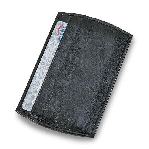 Black Faux Leather Card Case with Money Clip Image 2