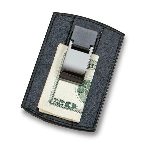 Black Faux Leather Card Case with Money Clip Image 3