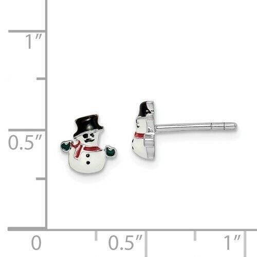 NEW Sterling Silver Rhodium-plated Childs Enameled Snowman Post Earrings Image 3
