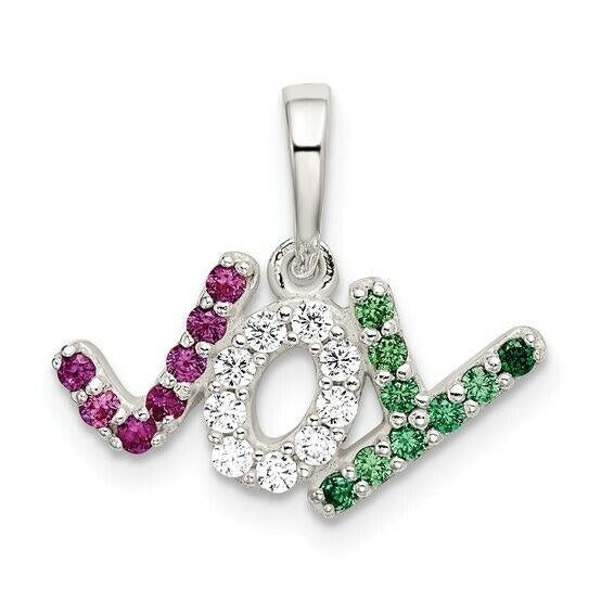 NEW Sterling Silver Polished Red White and Green CZ Joy Pendant Image 1
