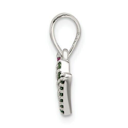 NEW Sterling Silver Polished Red White and Green CZ Joy Pendant Image 2