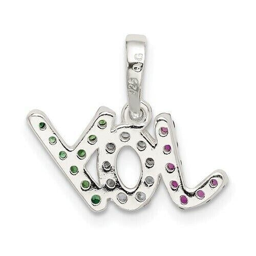 NEW Sterling Silver Polished Red White and Green CZ Joy Pendant Image 3