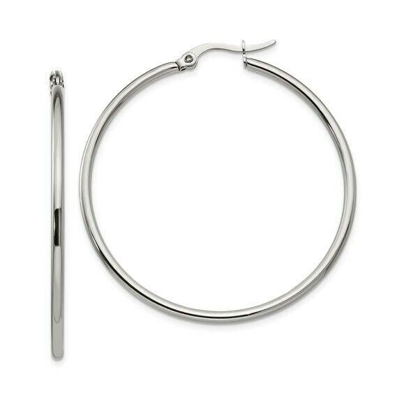 Chisel Stainless Steel Polished 37mm Diameter 2mm Hoop Earrings Image 1