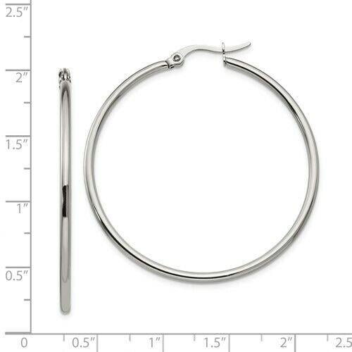 NEW Chisel Stainless Steel Polished 37mm Diameter 2mm Hoop Earrings Image 3