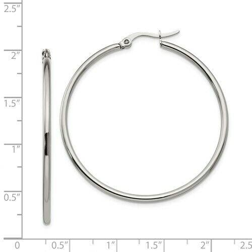 Chisel Stainless Steel Polished 37mm Diameter 2mm Hoop Earrings Image 3