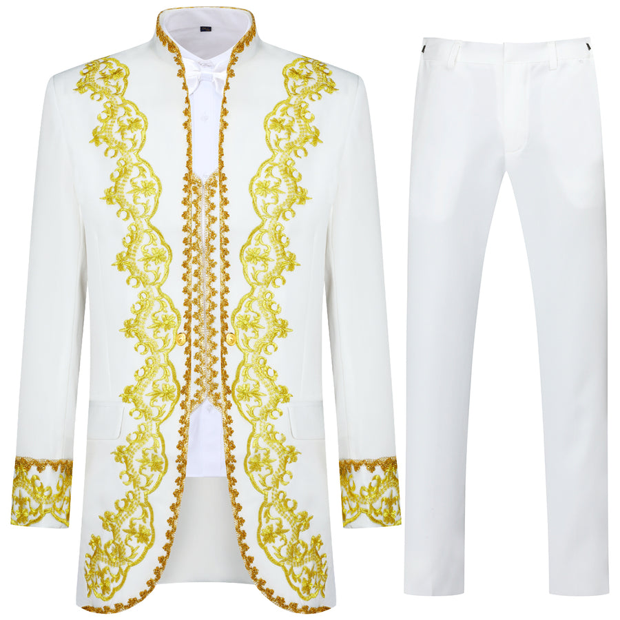 3PCS Men Suit Luxury Stand Collar Dress Suit Spirng Summer Wedding Party Business Casual Classic Court Suits Jacket + Image 1