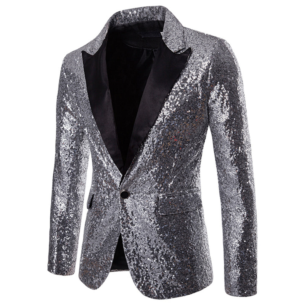 Men Suit Jacket Shiny Luxury Blazer Men Sequin Notched Lapel Single Button Men Coat Wedding Party Slim Fit Stage Image 2