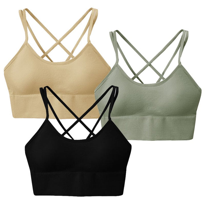 3 Packs Women Cross Back Sports Bras Padded Strappy Medium Support Multi Color Image 1