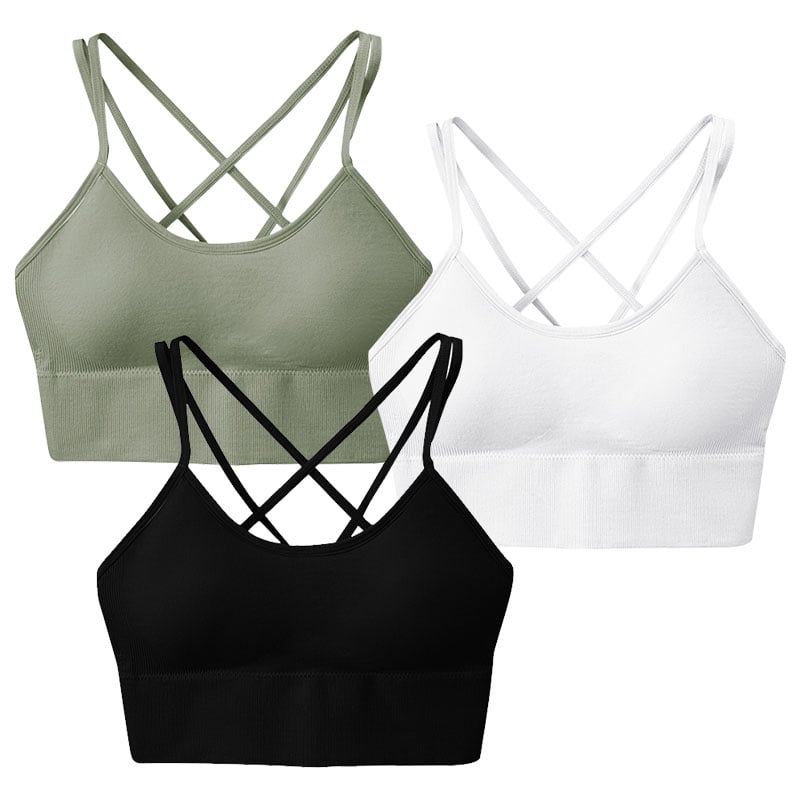 3 Packs Women Cross Back Sports Bras Padded Strappy Medium Support Multi Color Image 1