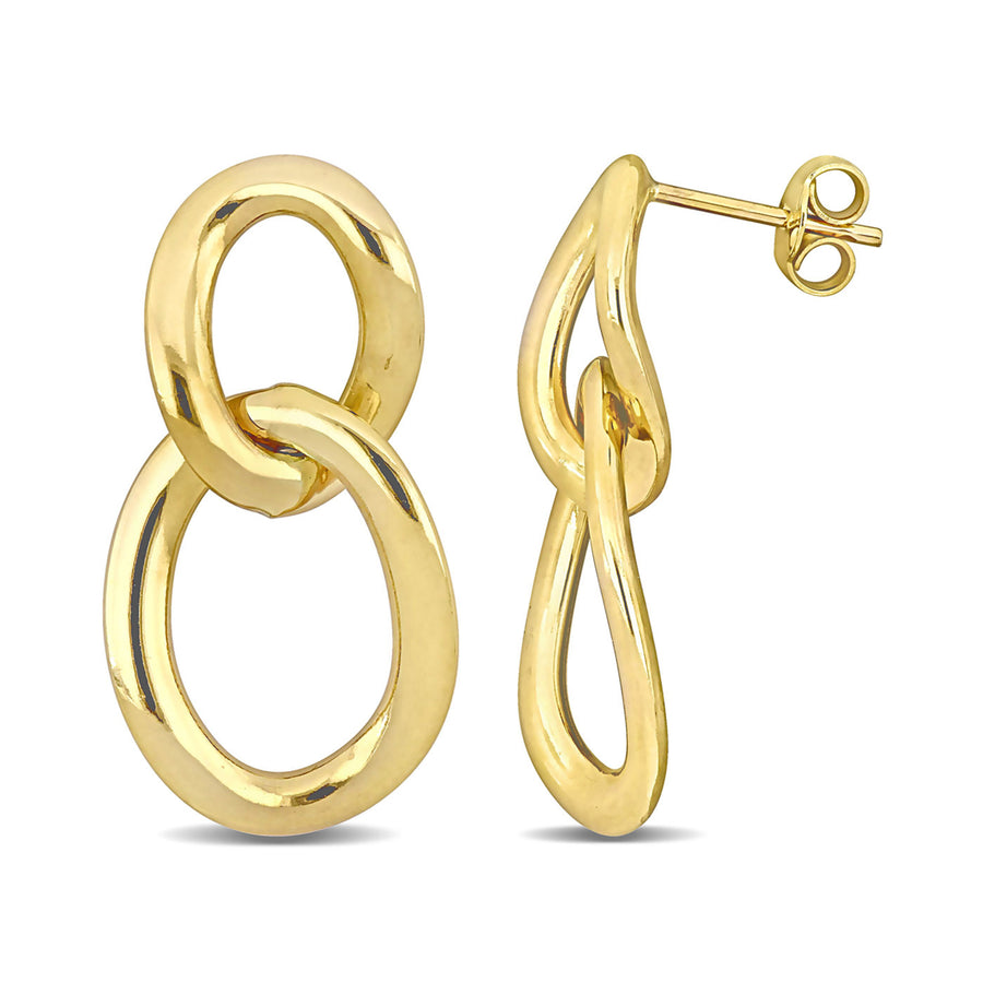 10K Yellow Gold Oval Double Link Earrings Image 1