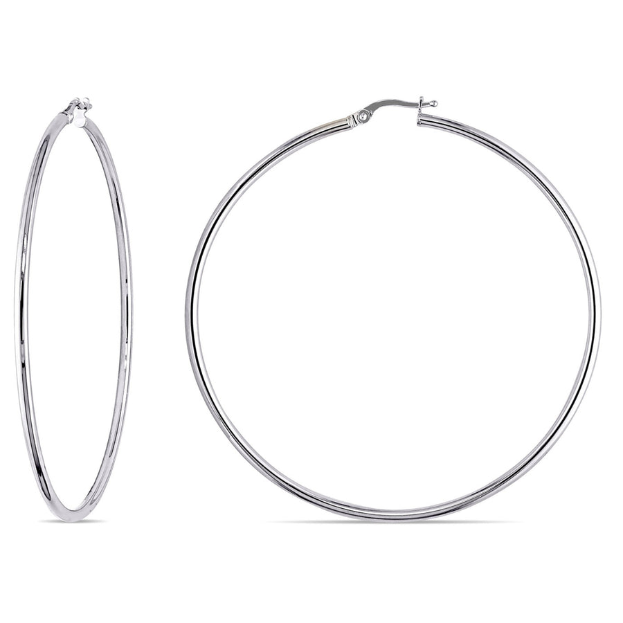 10K White Gold Round Hoop Earrings (65mm) Image 1