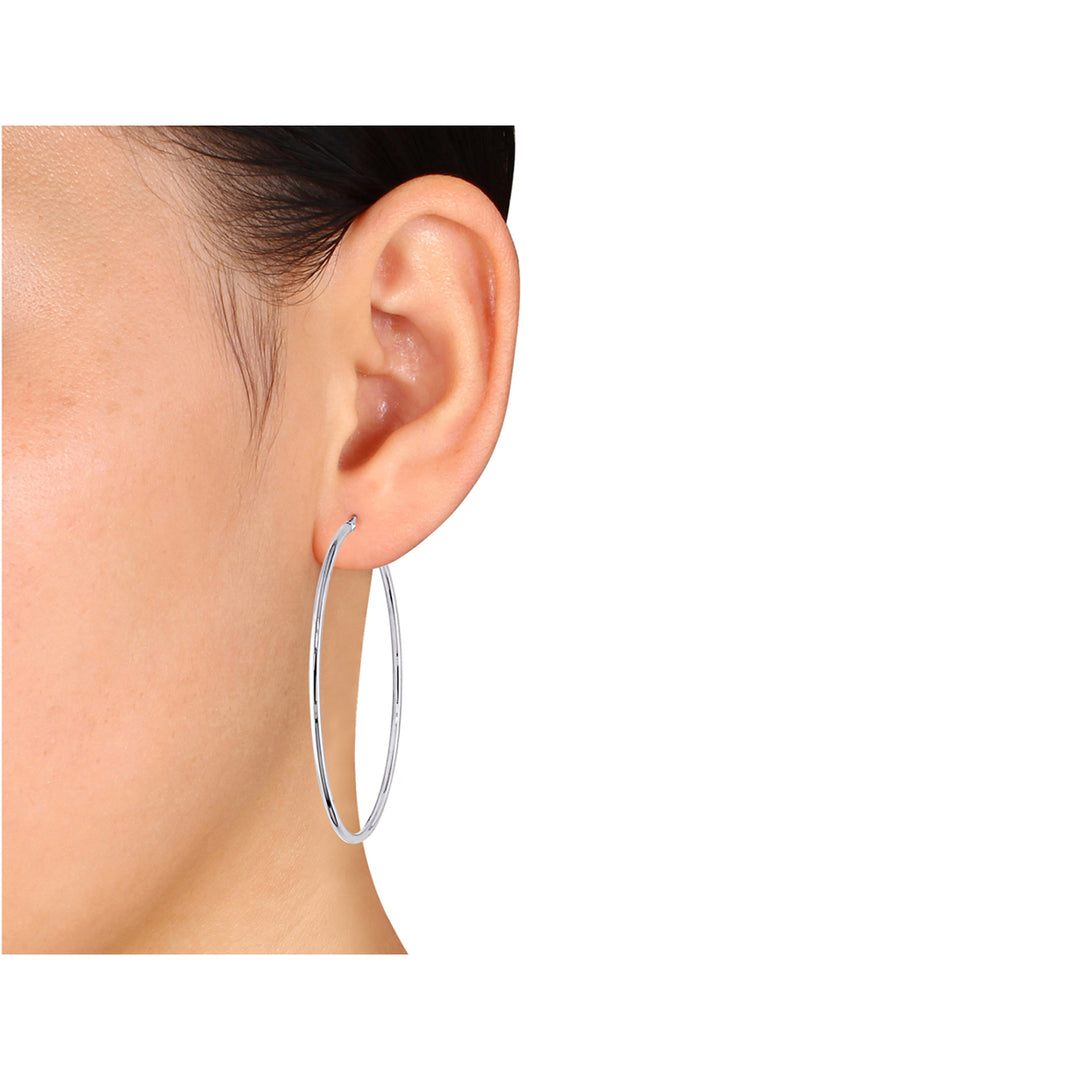 10K White Gold Round Hoop Earrings (65mm) Image 3