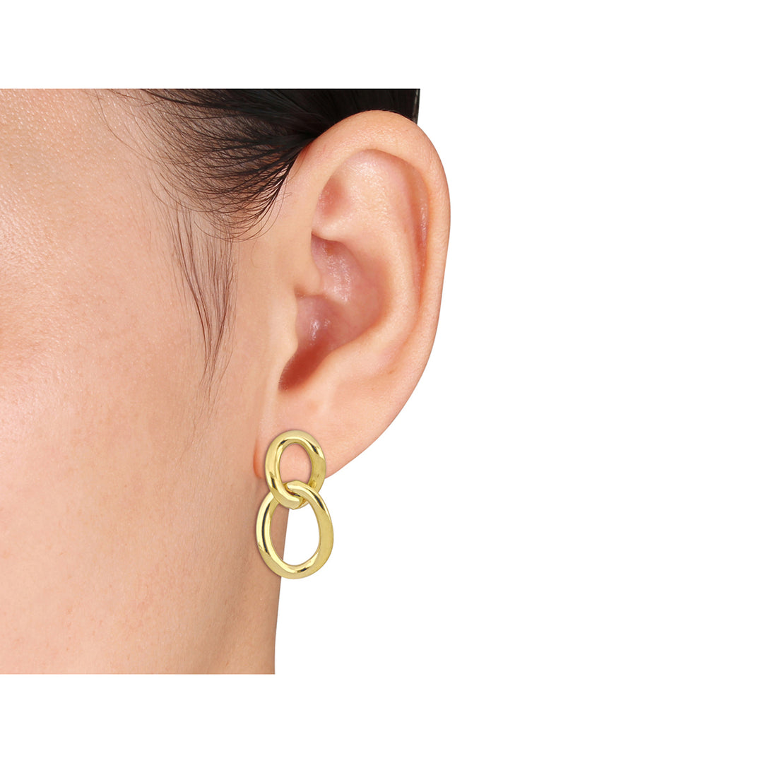 10K Yellow Gold Oval Double Link Earrings Image 4