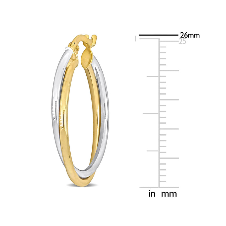 10K Yellow and White Gold CrossOver Hoop Earrings (26mm) Image 3