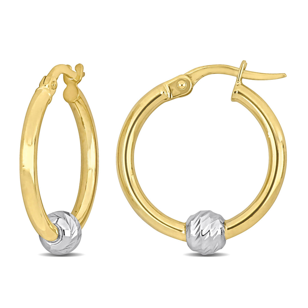 14K Yellow and White Gold  Ball In Hoop Hoop Earrings (21mm) Image 1