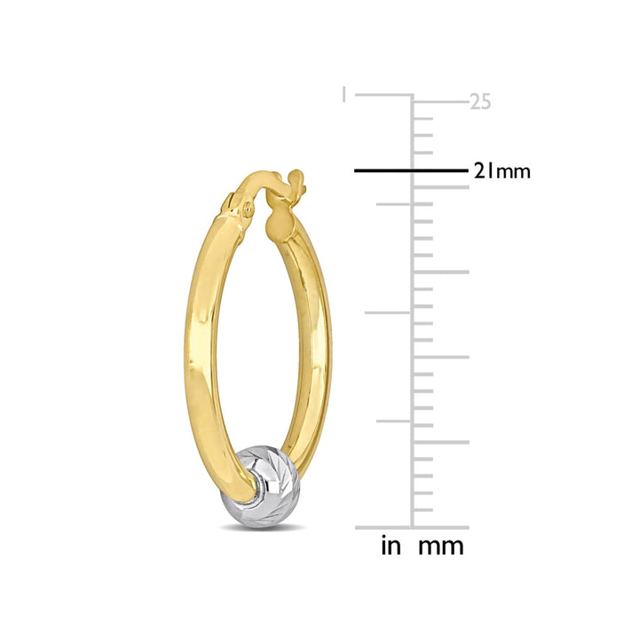 14K Yellow and White Gold  Ball In Hoop Hoop Earrings (21mm) Image 3
