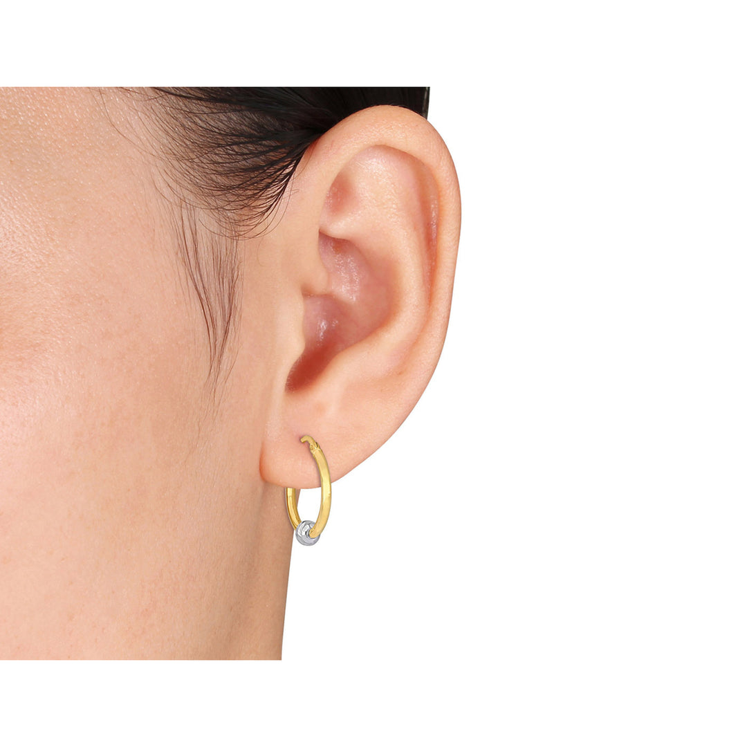 14K Yellow and White Gold  Ball In Hoop Hoop Earrings (21mm) Image 4