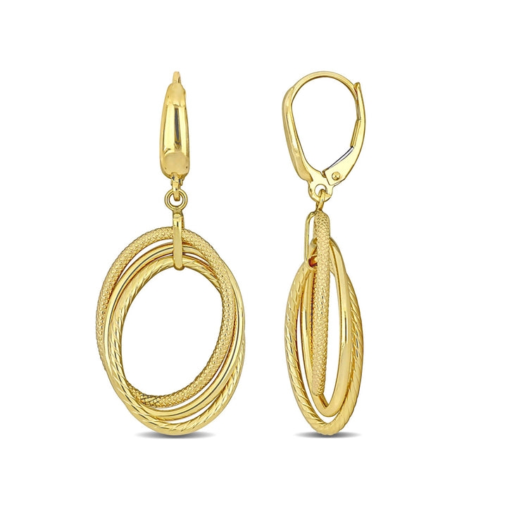 10K Yellow Gold Hanging Leverback Earrings Dangle Earrings Image 1