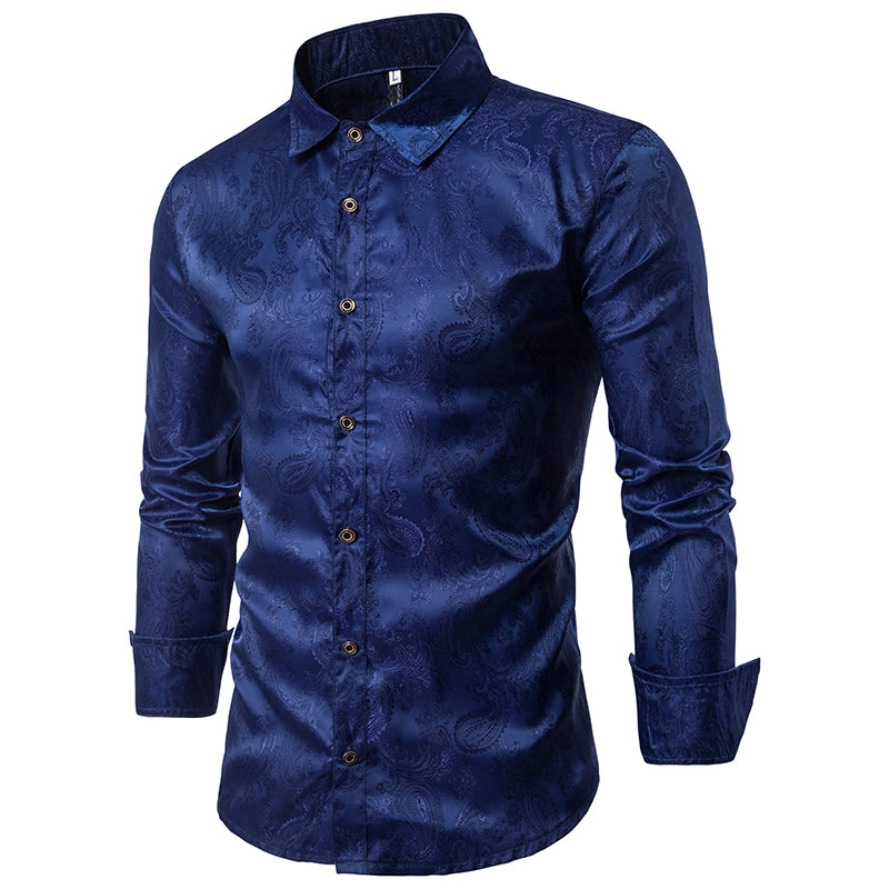 Men Paisley Shirt Fashion Dress Shirts Retro Embroidered Long Sleeve Blouse Loose Party Button Down Tops Autumn Image 3