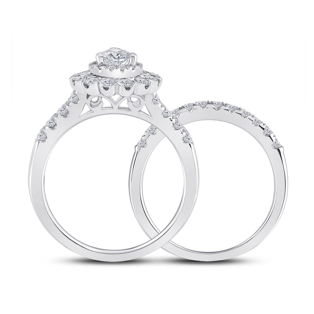 1.85 Carat (ctw G-H I1-I2) Pear Diamond Engagement Bridal Wedding Ring and Band Set in 14K White Gold Image 2