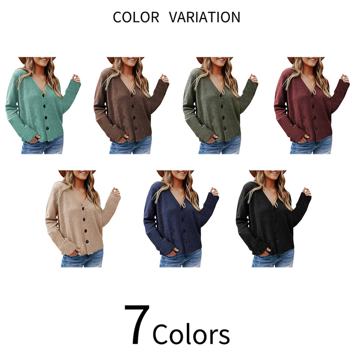 Women Cardigan Sweater Knitted Oversized Sweaters Vintage Long Sleeve Solid Color V Neck Single Breasted Women Cardigan Image 3