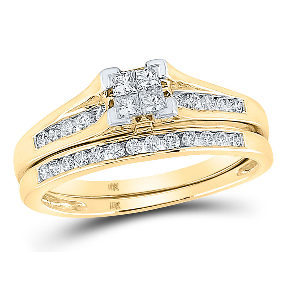 1/2 Carat (G-H, I2) Princess Cut Diamond Engagement Ring Wedding Set in 10K Yellow Gold Image 1