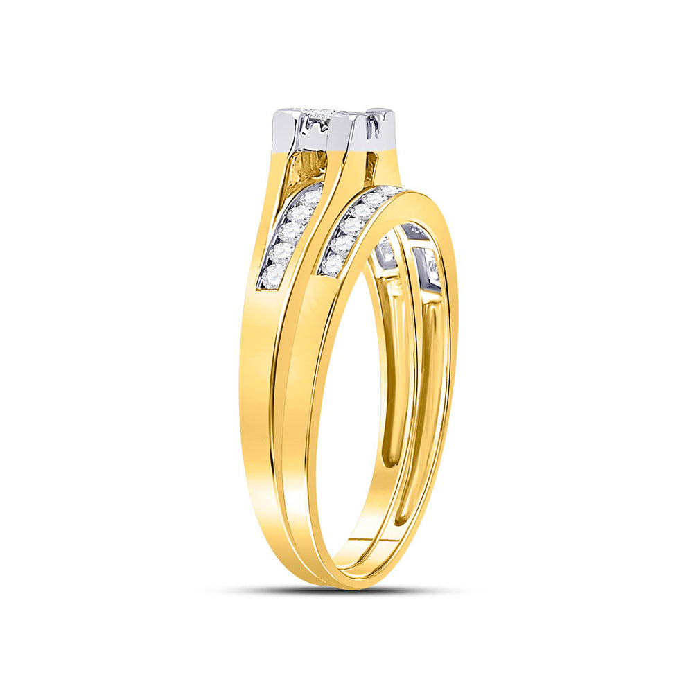1/2 Carat (G-H, I2) Princess Cut Diamond Engagement Ring Wedding Set in 10K Yellow Gold Image 4