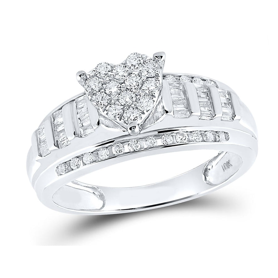 1/2 Carat (ctw G-H, I1-I2) Diamond Engagement Heart Ring Bridal Wedding Set in 10K White Gold Image 1