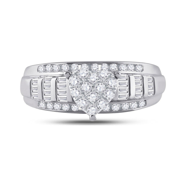 1/2 Carat (ctw G-H, I1-I2) Diamond Engagement Heart Ring Bridal Wedding Set in 10K White Gold Image 4
