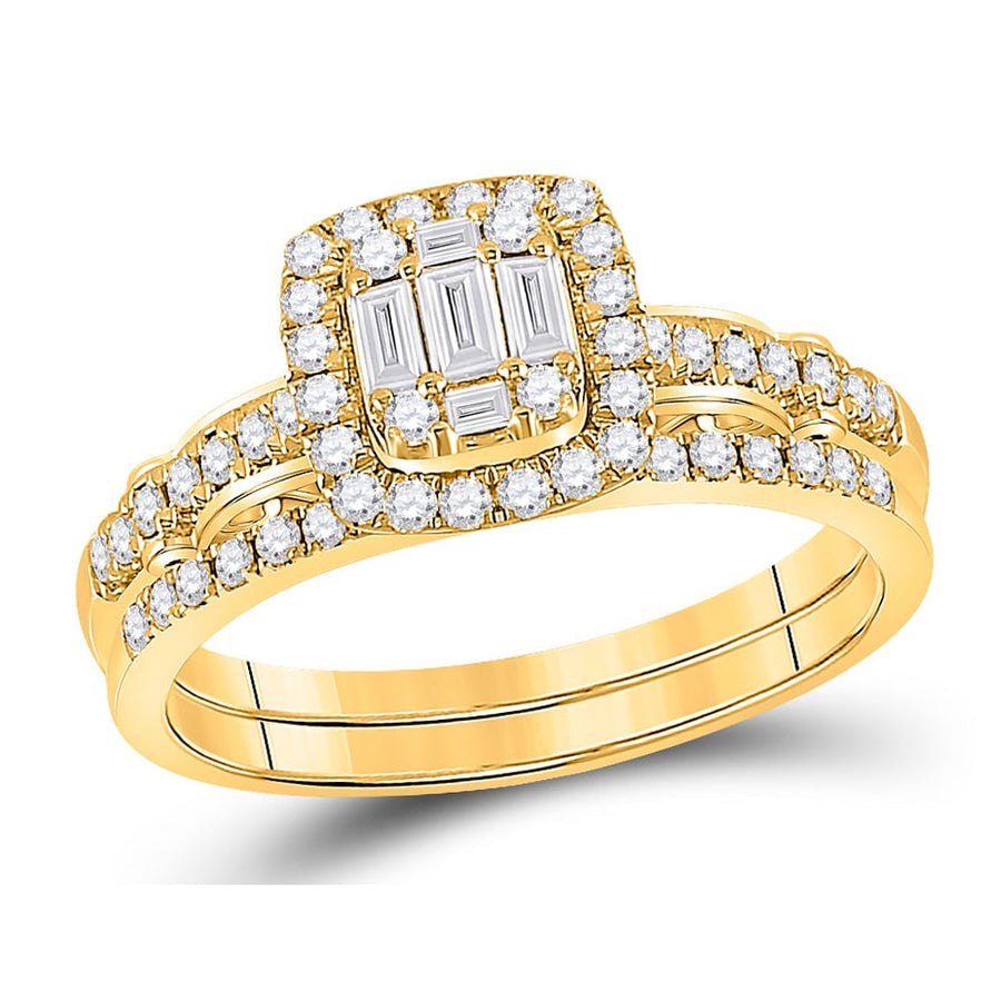 3/4 Carat (G-H I1) Baguette Diamond Engagement Ring Wedding Set in 14K Yellow Gold Image 1