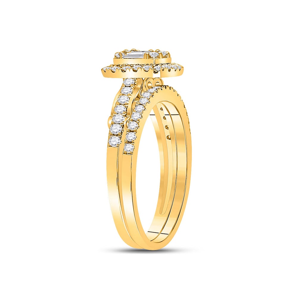 3/4 Carat (G-H I1) Baguette Diamond Engagement Ring Wedding Set in 14K Yellow Gold Image 2