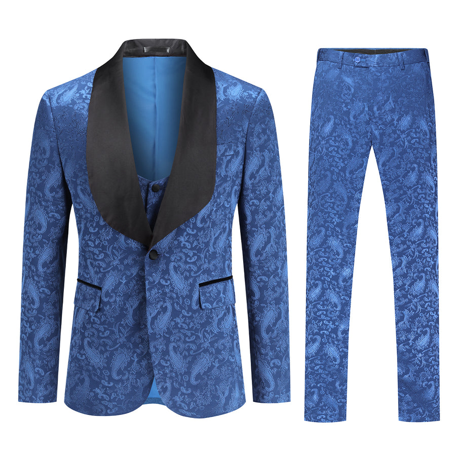 3 Pieces Men Slim Fit Suit Business Casual Solid Color Single Button Jacquard Luxury Suits Men Blazer+ Pants + Vest Image 1