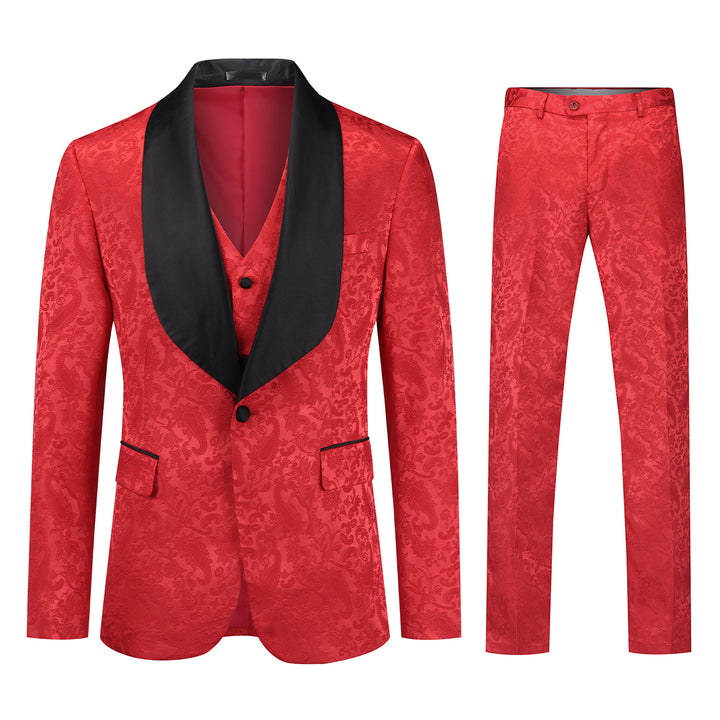3 Pieces Men Slim Fit Suit Business Casual Solid Color Single Button Jacquard Luxury Suits Men Blazer+ Pants + Vest Image 3