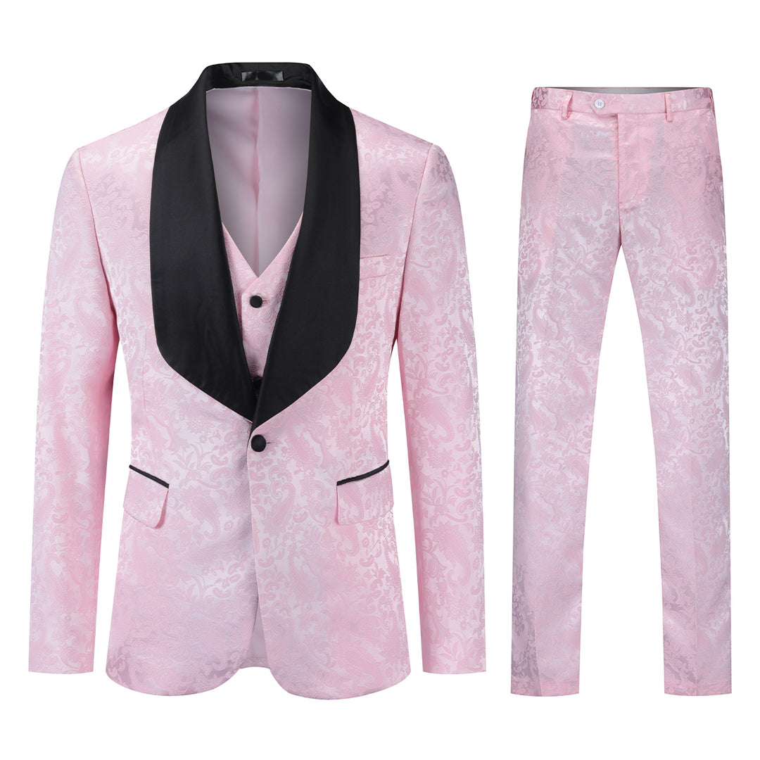 3 Pieces Men Slim Fit Suit Business Casual Solid Color Single Button Jacquard Luxury Suits Men Blazer+ Pants + Vest Image 4
