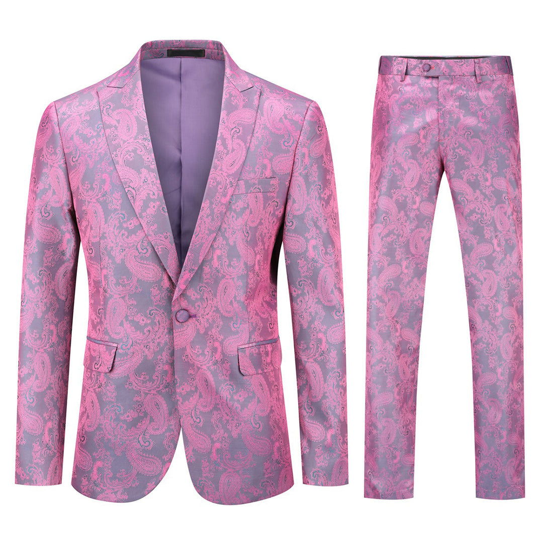Men 2 Pieces Business Suit Wedding Groom Floral Jacquard Suits Single Button Slim Fit Men Blazer Trousers Image 3
