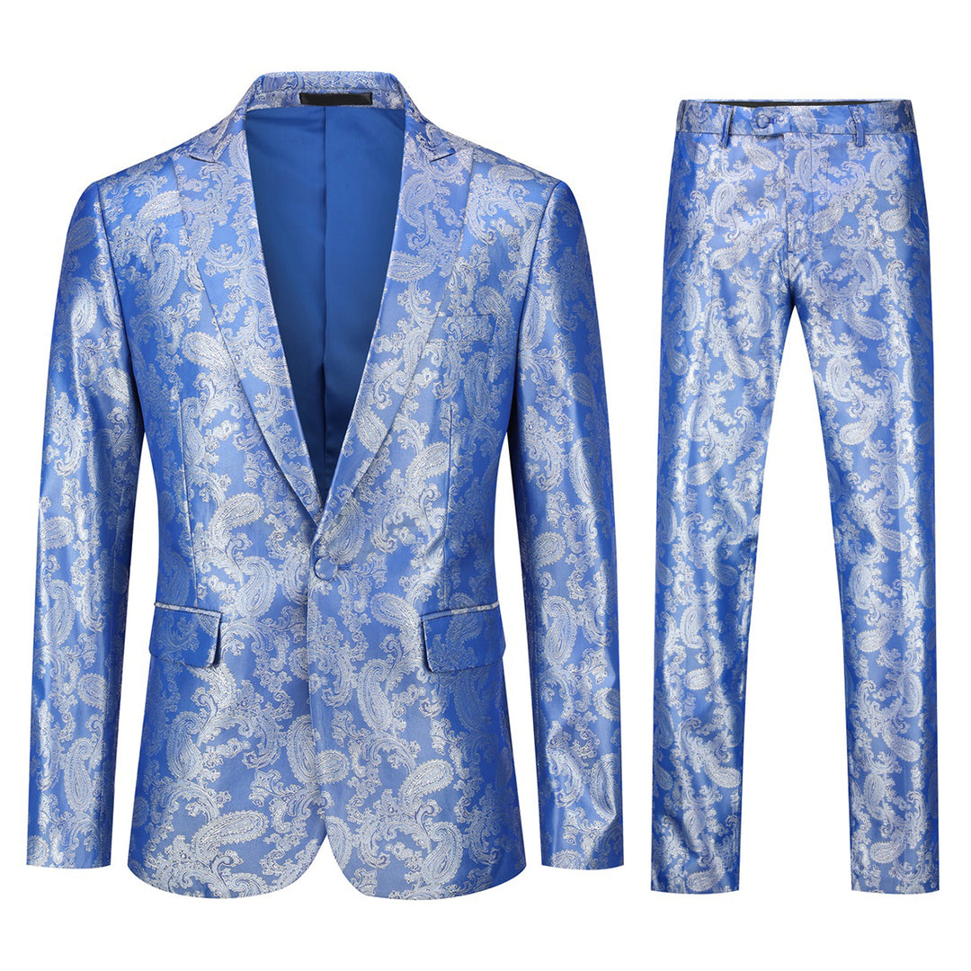 Men 2 Pieces Business Suit Wedding Groom Floral Jacquard Suits Single Button Slim Fit Men Blazer Trousers Image 4