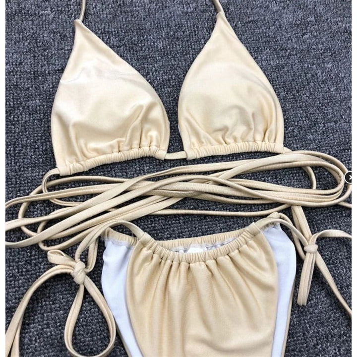 Beige Swimsuit Set Bikini for Women Size S M L XL Adjustable Straps Summer Image 2