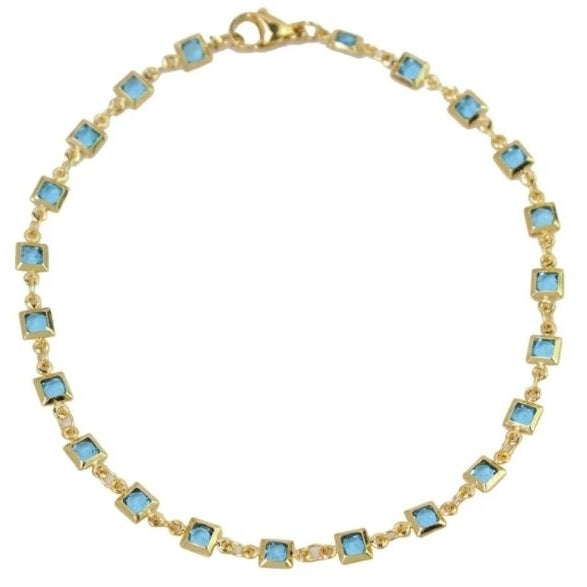 18K Gold Plated Light Blue Crystal Square Ankle Bracelet Image 2