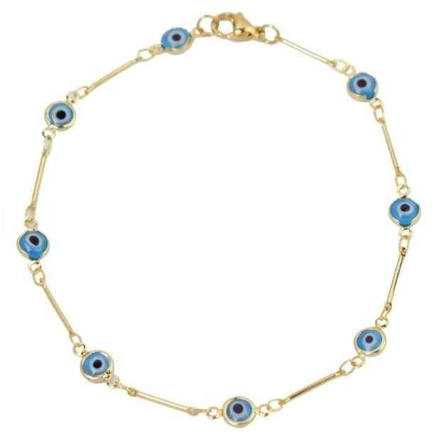 18K Gold Plated Bar Style Light-blue Evil Eye Crystal Anklet Image 2