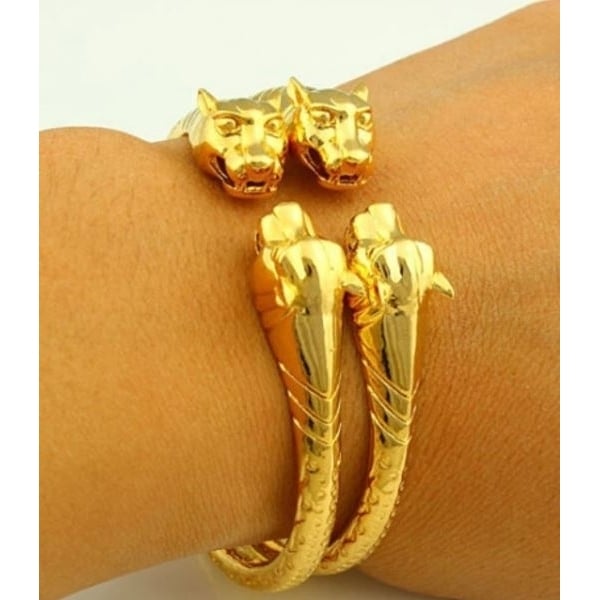 18k Yellow Gold Filled High Polish Finish Lion Adjustable Bangle 2pc Set Image 1