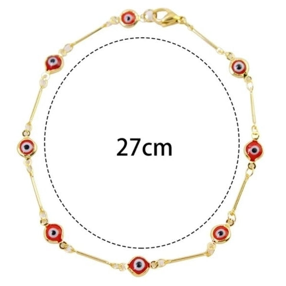 18K Gold Plated Bar Style Red Evil Eye Crystal Anklet Image 4