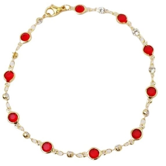 18K Gold Plated High Polish Finish Red Crystal Anklet Image 2