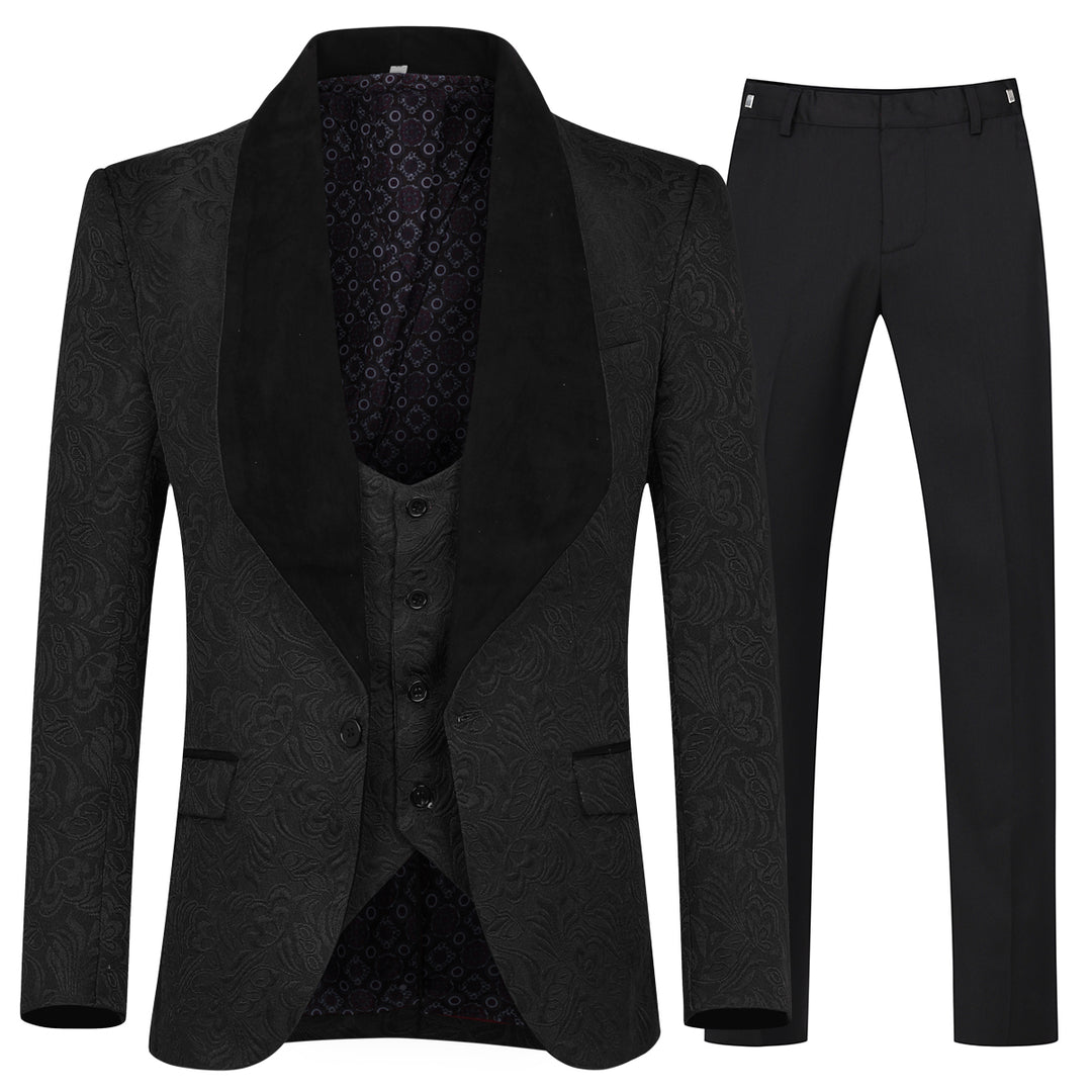 3 Pieces Men Business Casual Suits Slim Fit One Button Butterfly Pattern Patchwork Suit Set Wedding Party Blazer Image 3