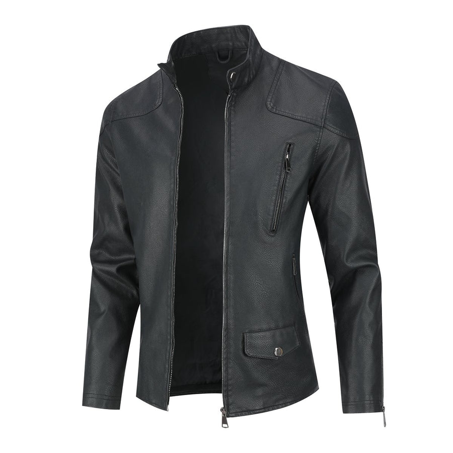 Men Leather Jacket Regular Fit Stand Collar Motorcycle PU Jackets Vintage Autumn Anti-wind Male Biker Coat Image 1
