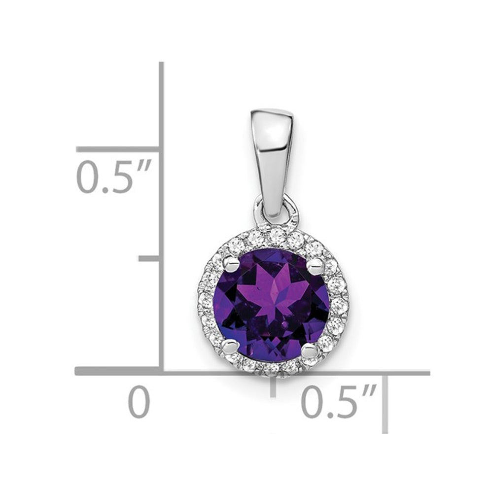 1.50 Carat (ctw) Amethyst Halo Pendant Necklace in 14K White Gold With Diamonds and Chain Image 2