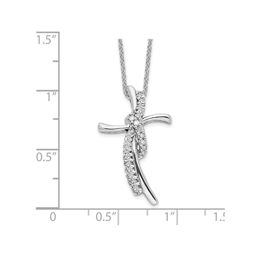1/7 Carat (ctw) Lab-Grown Diamond Cross Pendant Necklace in 14K White Gold with Chain Image 3