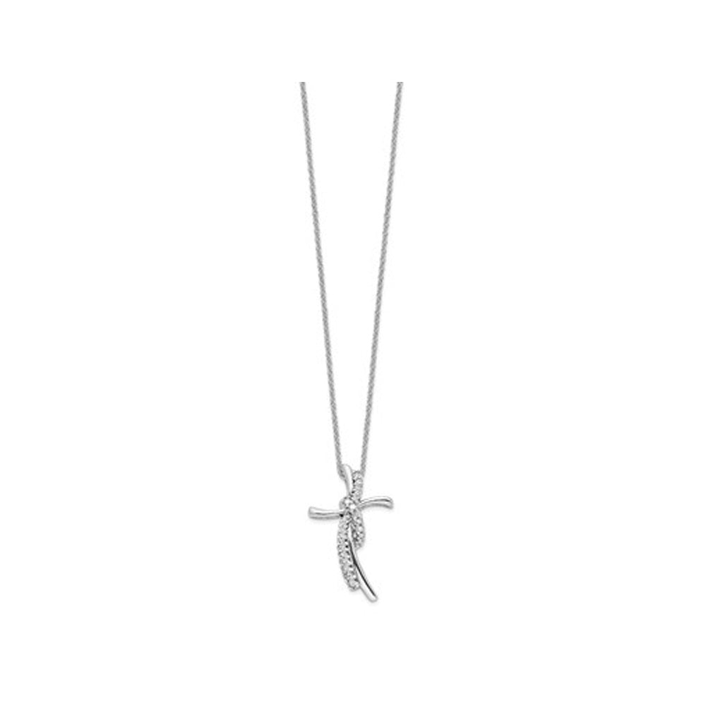 1/7 Carat (ctw) Lab-Grown Diamond Cross Pendant Necklace in 14K White Gold with Chain Image 2